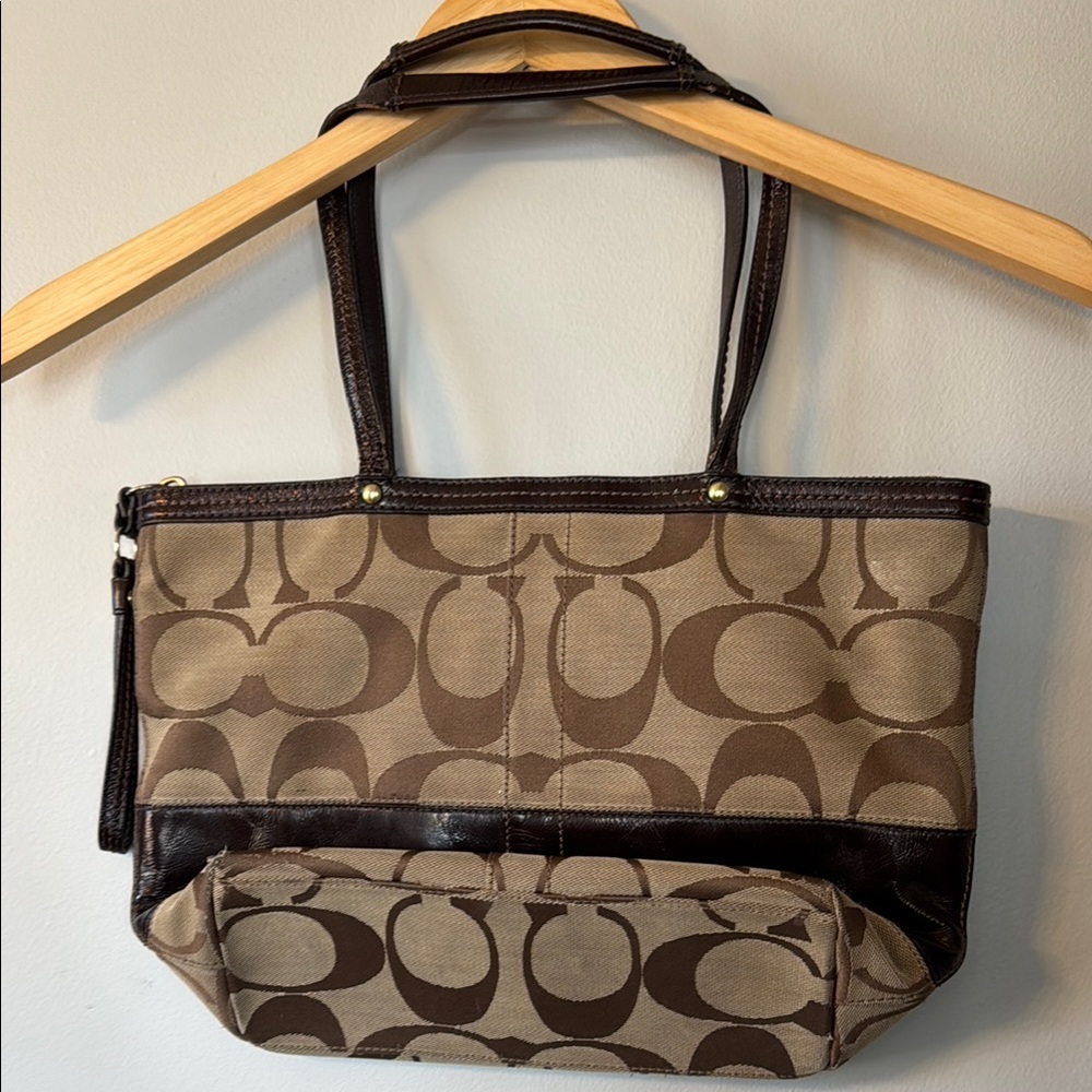 Coach Brown Tan Signature Tote Bag - Picture 4 of 5